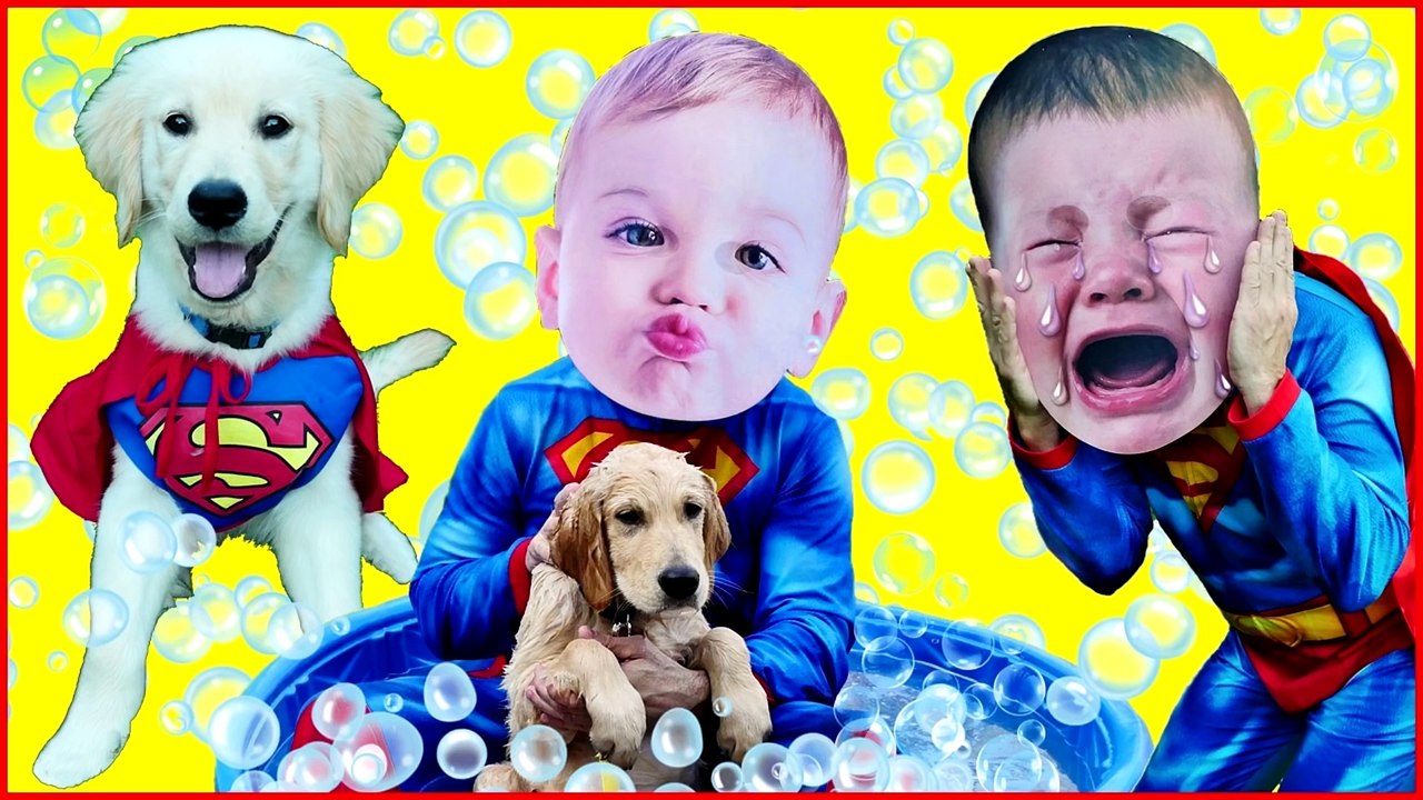 Crying Baby Superheroes in Real Life Superman Gives SuperPup a Bath BIG HEAD CRYING BABIES