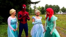 Who KISSED Spiderman?! w/ Frozen Elsa Maleficent Princess Anna Pink Spidergirl Superheroes IRL :)