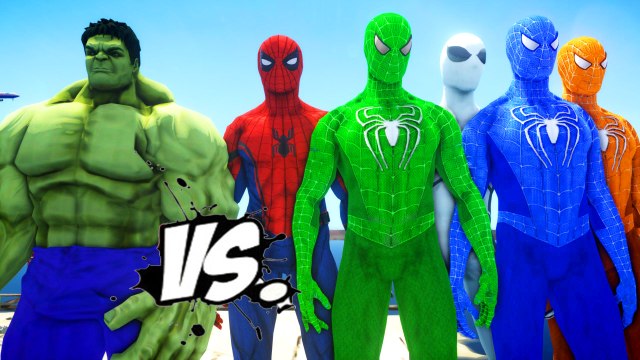 THE HULK VS SPIDERMAN ARMY - SPIDER-MAN, GREEN SPIDERMAN, BLUE SPIDERMAN, ORANGE SPIDERMAN VS HULK