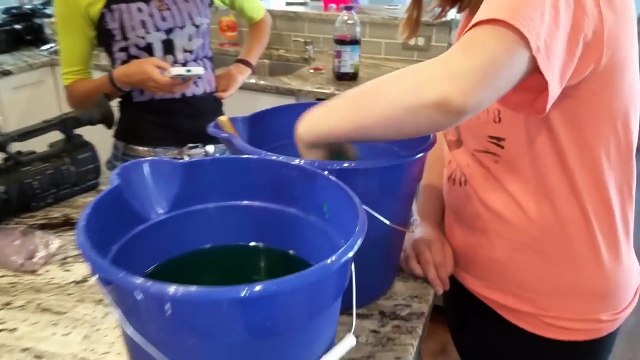 Slime Bucket Challenge By Girls and Dad - Kids Messy Shower Fun