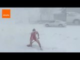 Wrestler Shovels Snow at Super Speed