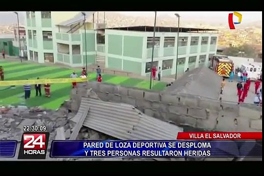 VES: pared de losa deportiva se desploma y tres personas resultan heridas