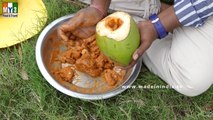 CHICKEN TANDOORI FRY MAKING IN GREEN COCONUT _ RARE RECIPES _ VILLAGE FOOD FACTORY