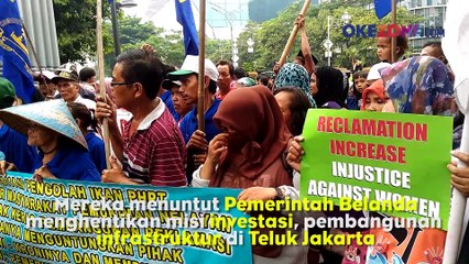 KNTI dan Koalisi Selamatkan Teluk Jakarta Unjuk Rasa di Depan Kedutaan Besar Belanda