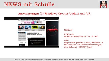 Daily News #22.11.2016 // Anforderungen für Windows Creator Update und VR
