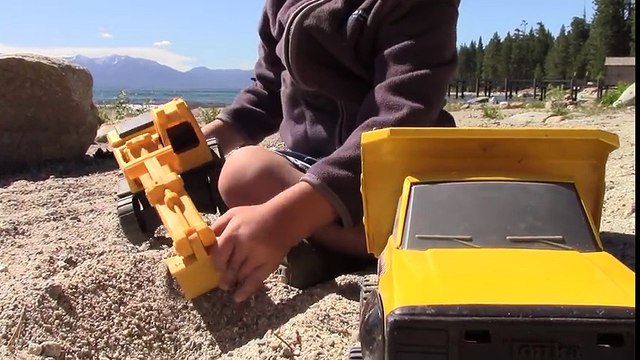 Construction Trucks for Kids Beach Playtime Tahoe Vacation 4 - Excavator Dump Truck Monster Truck