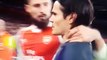 Arsenal’s Olivier Giroud grabs PSG’s Edinson Cavani by the neck at half-time