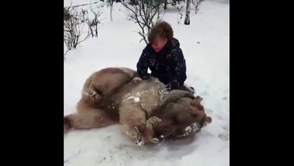 Une femme fait un gros câlin à un ours !