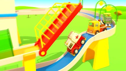 Helper cars. Car cartoon and animation for kids. An ambulance and a tow truck. Songs for kids