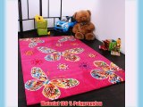 Moderner Kinder Teppich Butterfly Schmetterling Design in Pink Top QualitÃ¤t GrÃ¶sse:80x150 cm