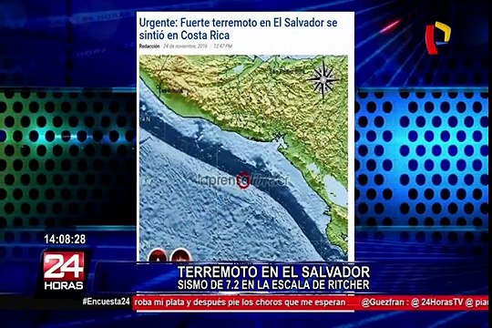 Terremoto de magnitud 7.2 sacudió las costas de El Salvador