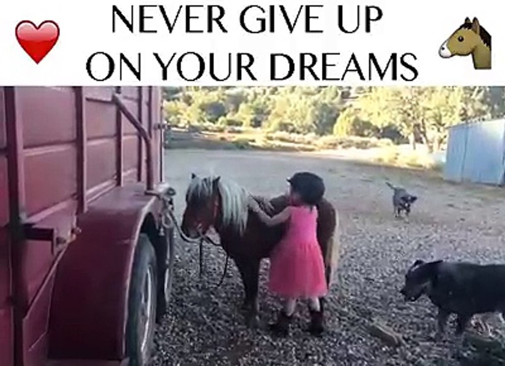 little girl try to ride pony