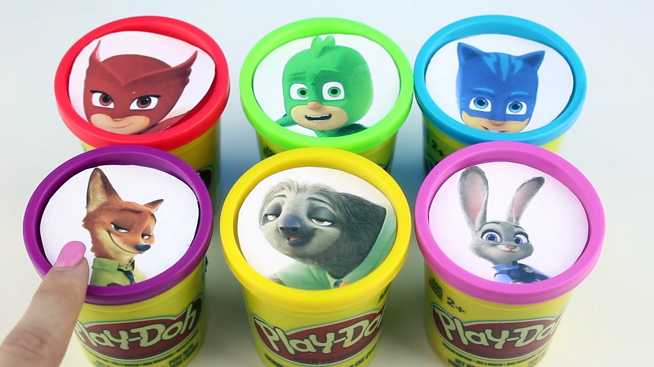 Learn Colors with PJ Masks & Zootopia Play Doh Cups - Captain America, Iron Man, Paw Patrol Toys