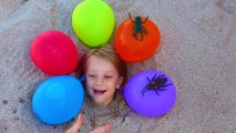 Babies Finger Family Songs for Learning Colors - Buried in Sand with Water Balloon Insects