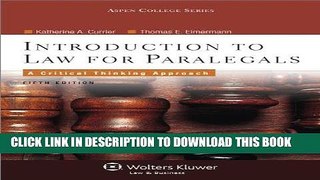 [PDF] Epub Introduction to Law for Paralegals: Critical Thinking Approach, 5th Edition (Aspen