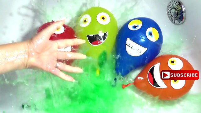 5 New Funny Faces Wet Balloons for Learn Color - Water Balloon Finger Family Song for Kids
