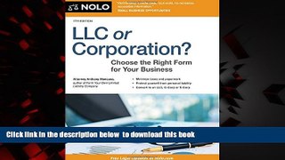 Best books  LLC or Corporation?: Choose the Right Form for Your Business BOOOK ONLINE