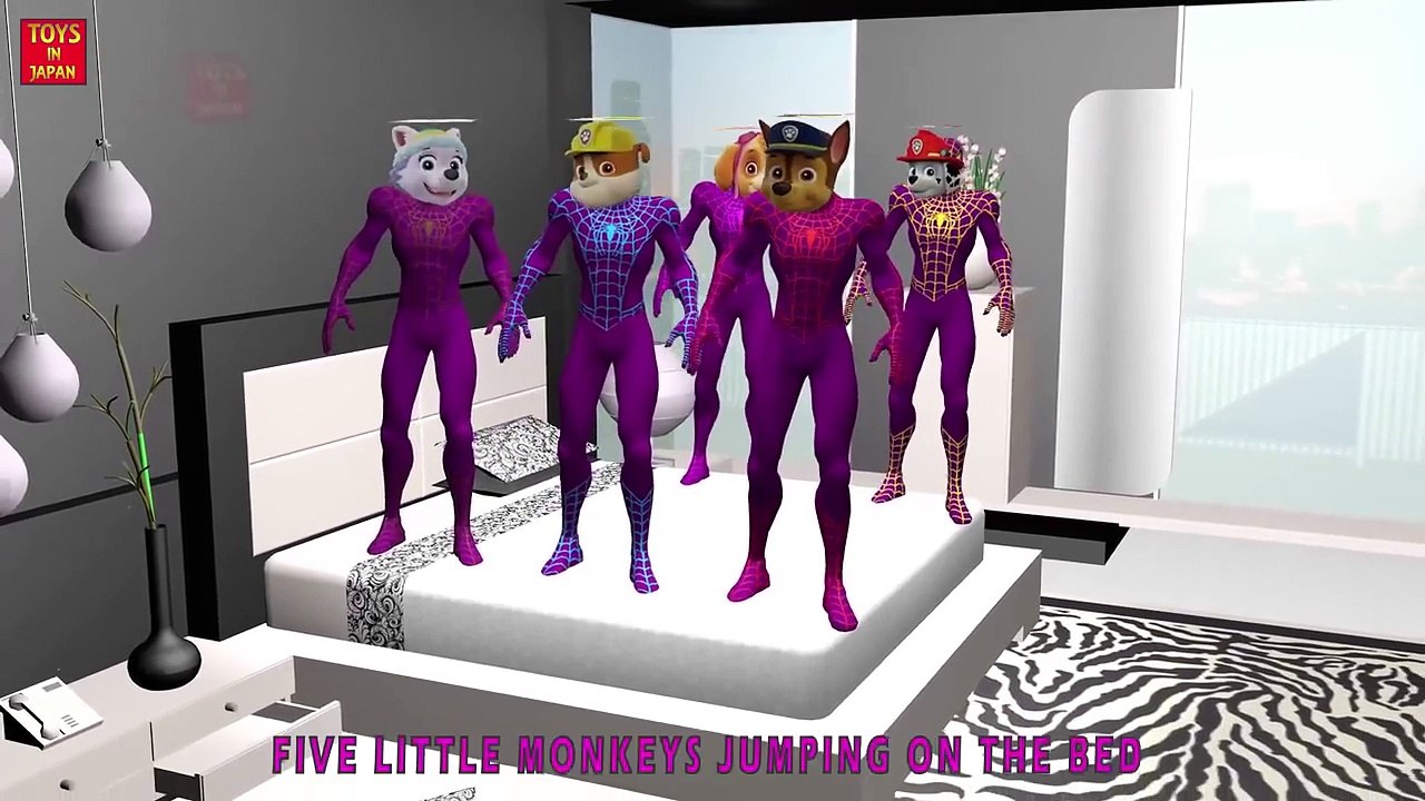 5 Little PAW PATROL PINK SPIDER-MAN Jumping On The Bed & MORE | Nursery Rhymes In 3D Animation
