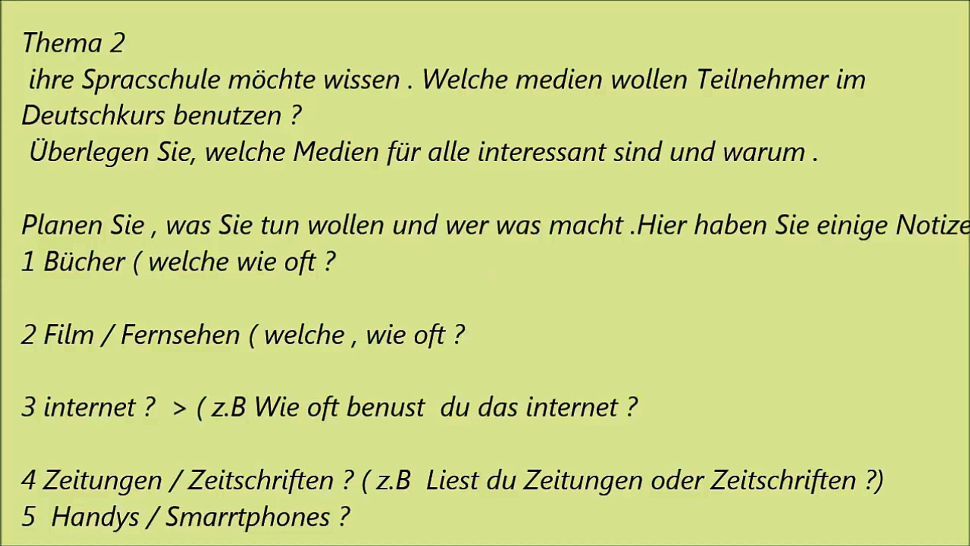 B1 Mündliche Prufung Deutsch Lernen: Gemeinsam Etwas Planen Fünf Thema -  Dailymotion Video