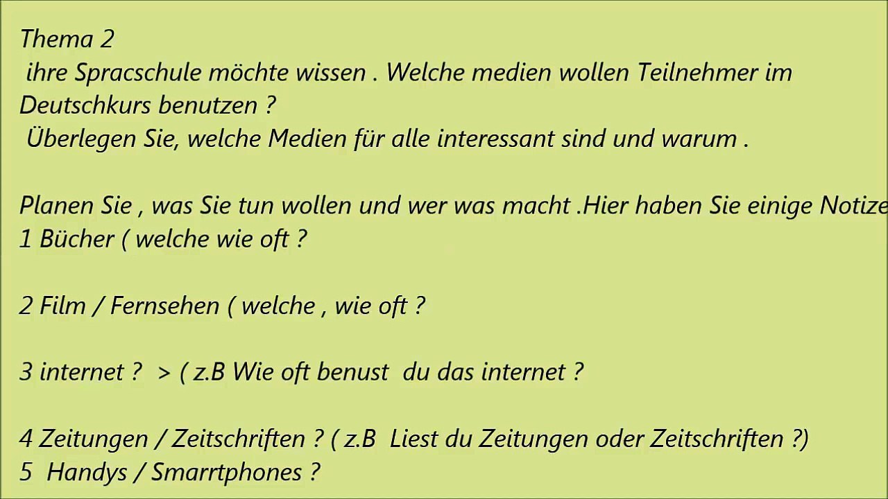 B1 Mündliche Prufung Deutsch Lernen: Gemeinsam Etwas Planen Fünf Thema ...