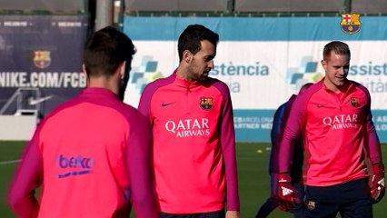 FC Barcelona training session: Training with Anoeta trip in mind