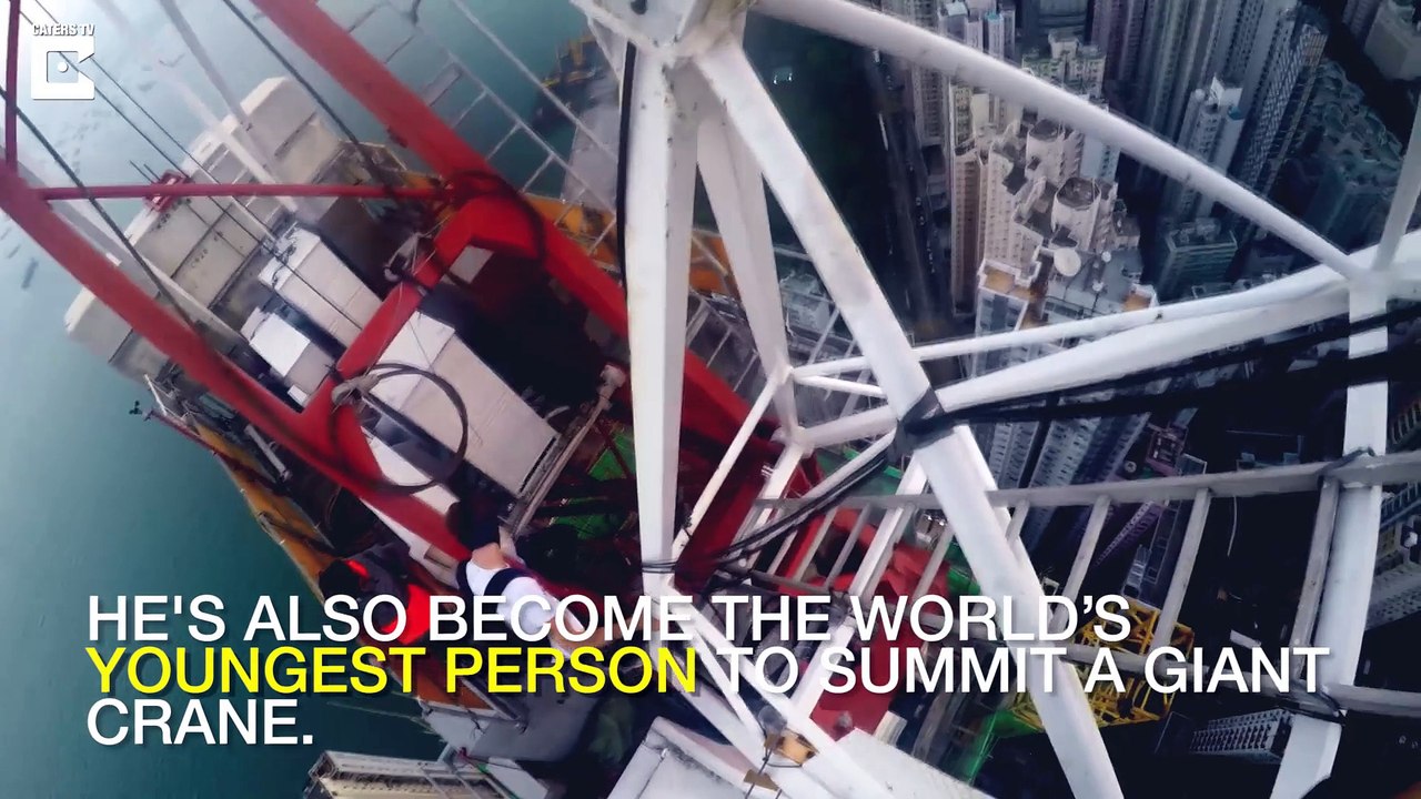 Daring Teen Climbs Slippy Crane