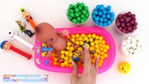 Learn Colors & Counting Baby Doll Bath Time Playing with Pez Candy & Toys RainbowLearning
