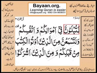Quran in urdu Surah 003 Ayat 186A Learn Quran translation in Urdu Easy Quran Learning