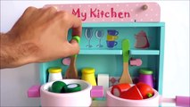 Wooden toy kitchen cooking velcro cutting vegetables baking chocolate strawberry wood toy cake