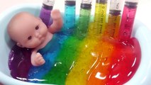Learn Colors Baby Doll Bath Time Slime Syringe Play Doh Toy Surprise Eggs Ep9