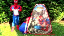 SPIDERMAN TENT ☀ The Amazing Spider Man Marvel Ultimate TOYS for Kids & GIANT Surprise Eggs Unboxing