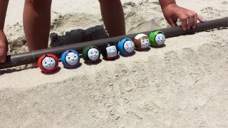 THOMAS AND FRIENDS RAIL ROLLERS BALL MARBLE RACE AT THE BEACH! JAMES PERCY GORDON DIESEL FAST TRACK!-cyDQorVNuw0