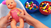 Baby Doll Bathtime with Bubble Gum and Gumballs Bath Playing