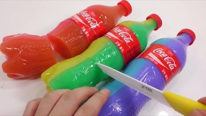 Learn Colors Toy Surprise Eggs Rainbow Coca Cola Coke Bottle Gummy Pudding