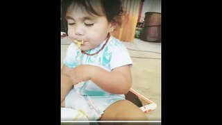 Child is sleeping and having noodles funny video