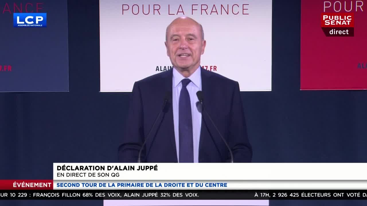 Alain Juppé: "J'apporte dès ce soir mon soutien à François Fillon."