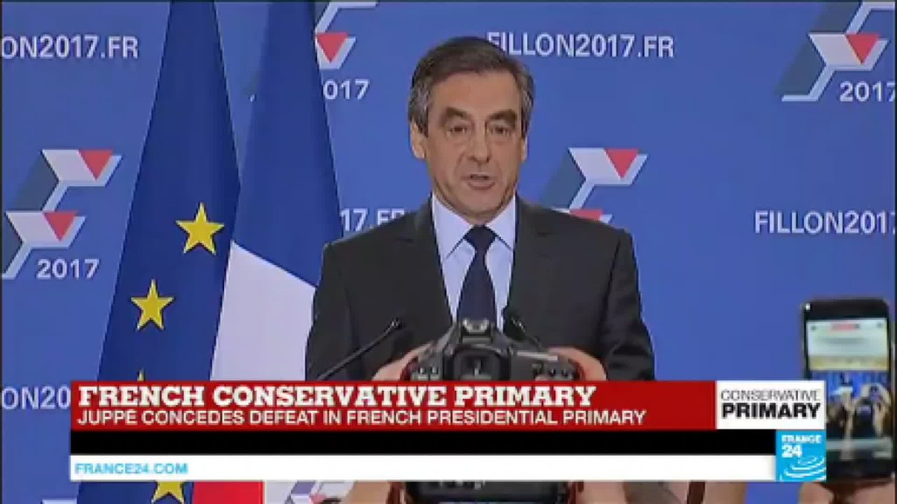 French conservative primary: François Fillon addresses supporters after victory