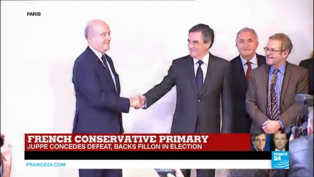 French conservative primary: candidates shake hands as bitter campaign ends