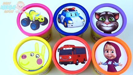 Descargar video: The Little Bus Tayo Сups Stacking Play Doh Clay Talking Tom Peppa Pig Masha Learn Colors for Kids