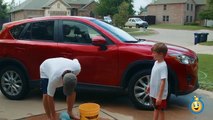 Water Balloons Fight & Egg Surprise Toys Opening While Washing Spiderman's Car In Fun Kids Video