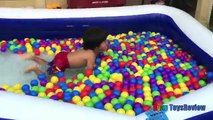 GIANT BALLOONS SURPRISE TOYS and Ball Pit challenge in huge pool Disney toys Ryan ToysReview