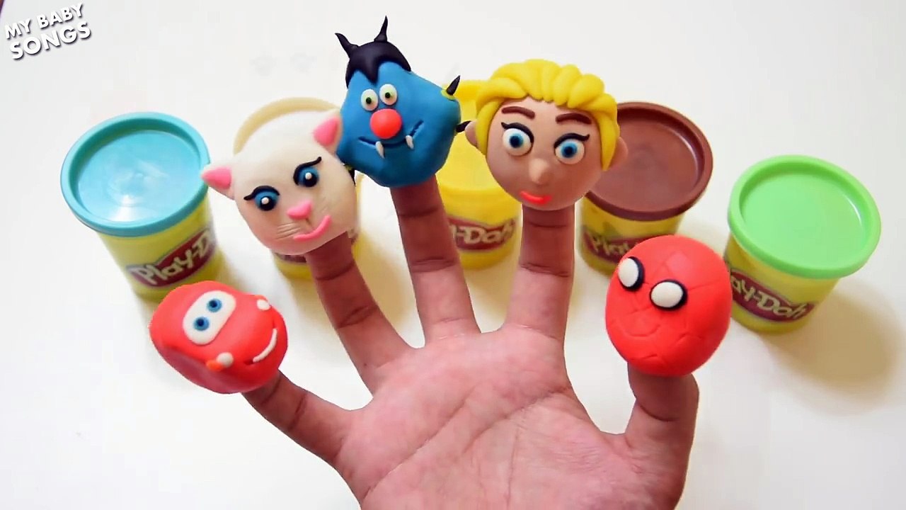 Spiderman Oggy Elsa McQueen Talking Angela Play Doh Finger Family Nursery Rhyme