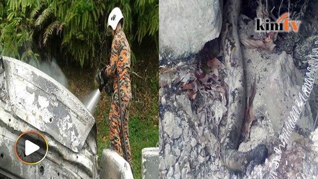 Video kereta rentung terbakar elak ular sawa melintas jalan