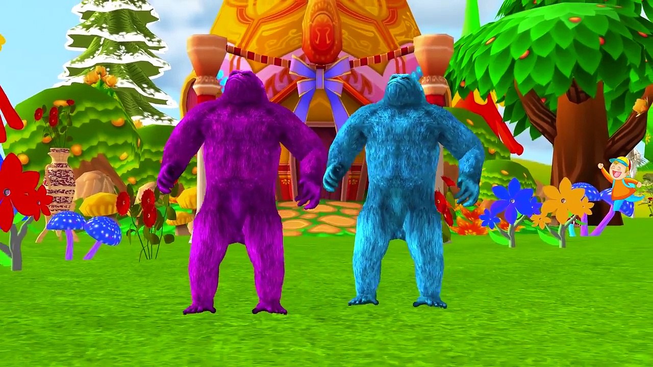 Crazy Gorilla Dinosaurs Banana Car | King Kong Vs Dinosaurs Movie | Gorilla Finger Family Rhymes