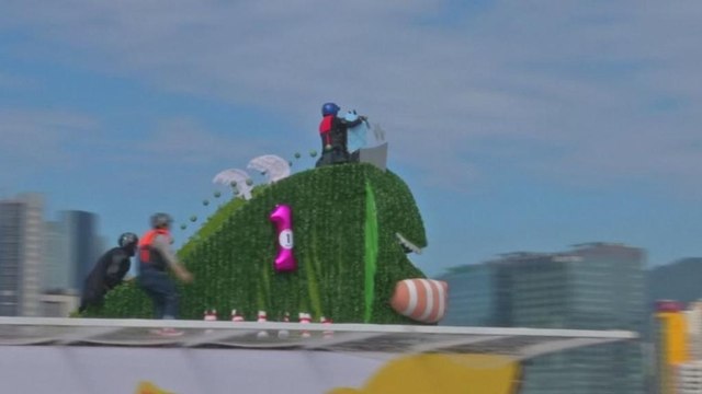 Homemade flying machines get wet in Hong Kong harbour