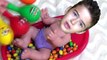 Bad Baby Doll Finger Family Song Learn Colors Bath Time with Balloons & M&M - Learning for Kids