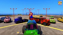 Spiderman and MILITARY TRUCKS for Kids in Cars Cartoon for Children with Nursery Rhymes Songs