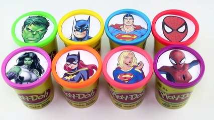 Learn Colors with Superheroes Play Doh Surprise Cups - Spiderman, Superman, Batman & Hulk