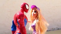Spiderman Doll Ice Bucket Challenge Fail with Rapunzel and Barbie Ken Mike The Merman DisneyCarToys