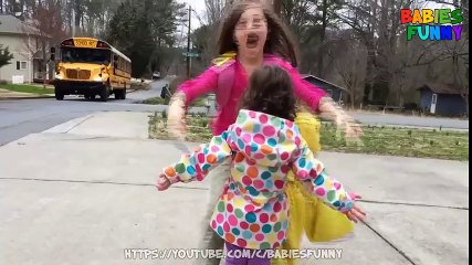 Cute baby waits all day for Big Sister at Bus Stop - Cutest Babies Videos 2017